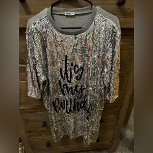 One Size (Plus) Silver Sequin Birthday Dress